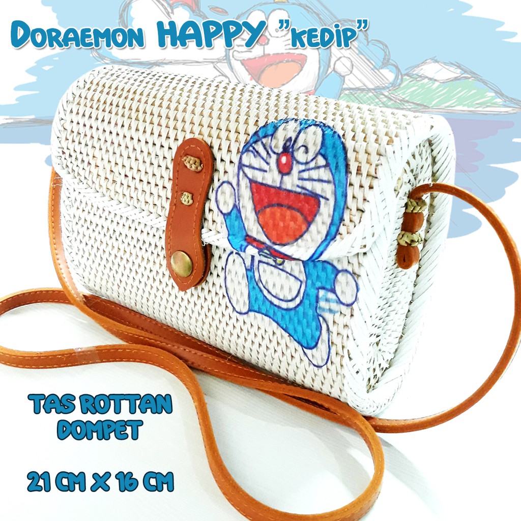  TAS  ROTAN DOMPET 21X16 DORAEMON  MOTIF HAPPY KEDIP Shopee  