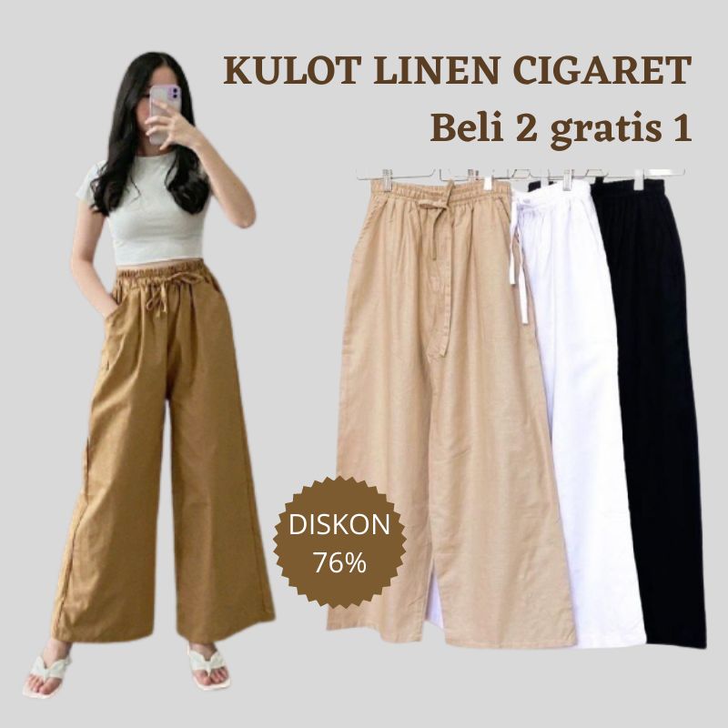Celana Kulot wanita Linen Rami Premium Putih