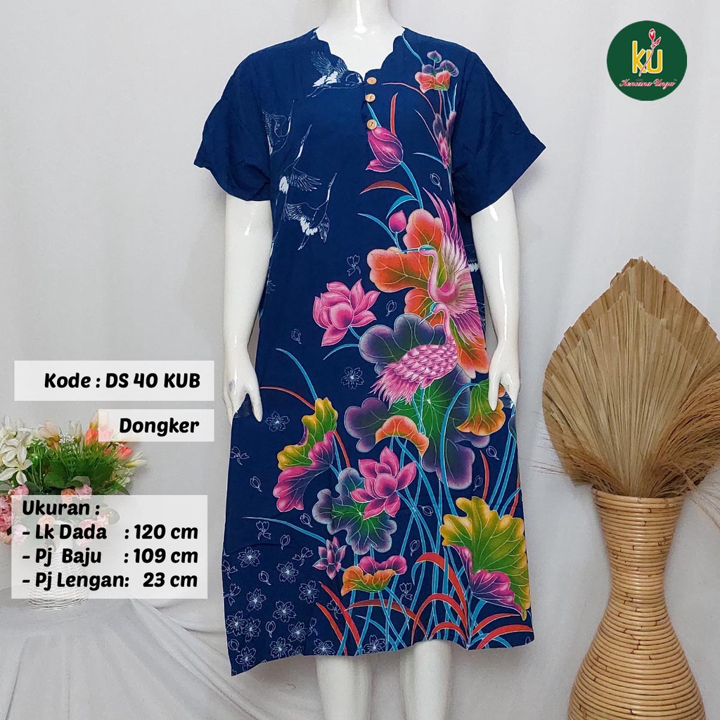 COD DS40 KUB | Daster Batik Kencana Ungu Asli Label Biru Ukuran Jumbo | Baju Santai Tidur Wanita Dewasa Kancing Depan Busui Friendly Motif Terbaru-2