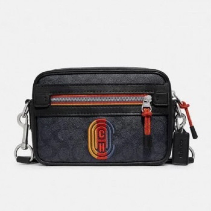 COACH ACADEMY CROSSBODY IN CHARCOAL SIGNATURE 768 COATED CANVAS WITH VARSITY ZIPPER MULTICOLOR