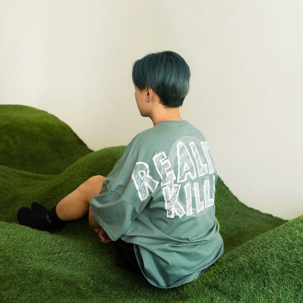 FAITH FADE UTOPIA - Reality Kills Wide Oversized Tee (Dusty Green)