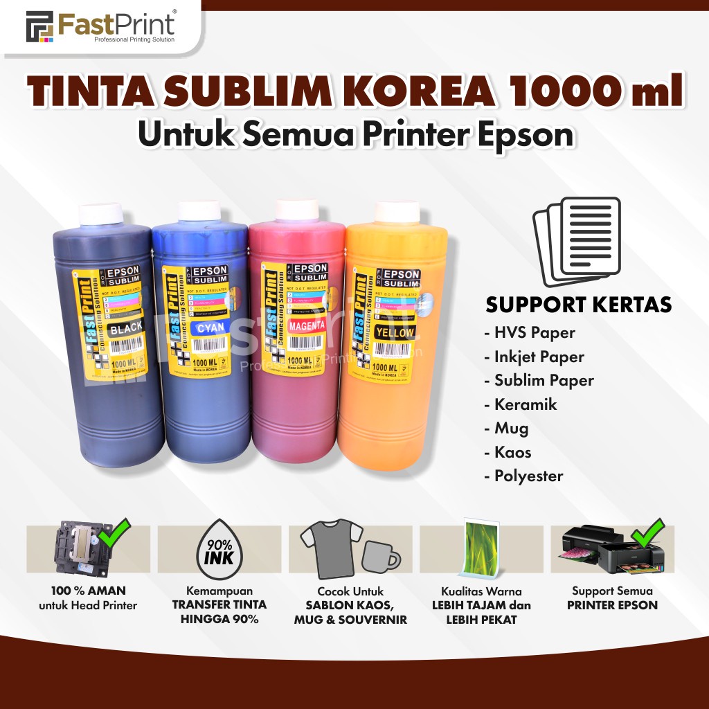 Fast Print Tinta Refill Sublim Sublime Korea Epson 1000 ML 1 Set 4 Warna