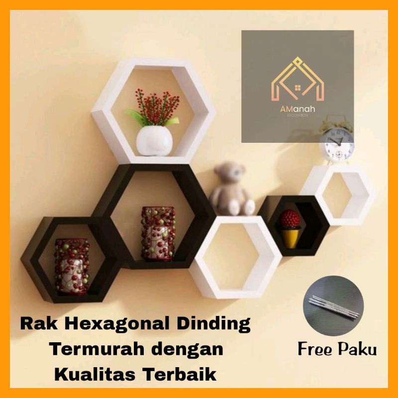 [COD] RAK DINDING HEXAGONAL WARNA - RAK DINDING KAYU SERBAGUNA - RAK PAJANG GANTUNG