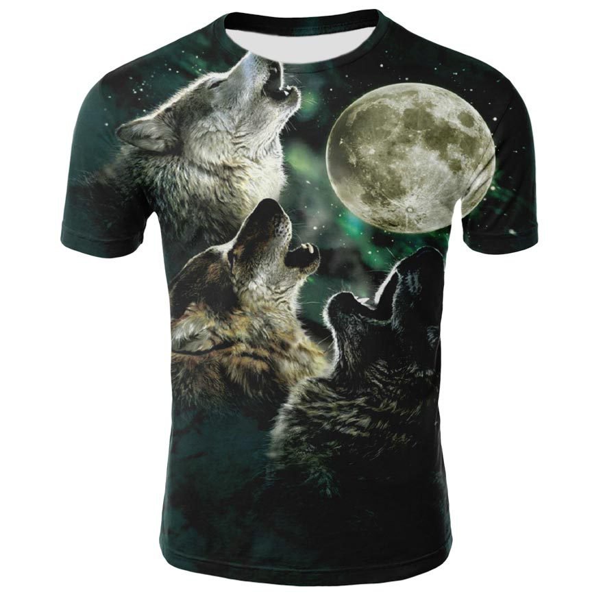 2021 wolf print T-shirt men's shirt short sleeve O-neck 3d animal print T-shirt Fashion black Haraju
