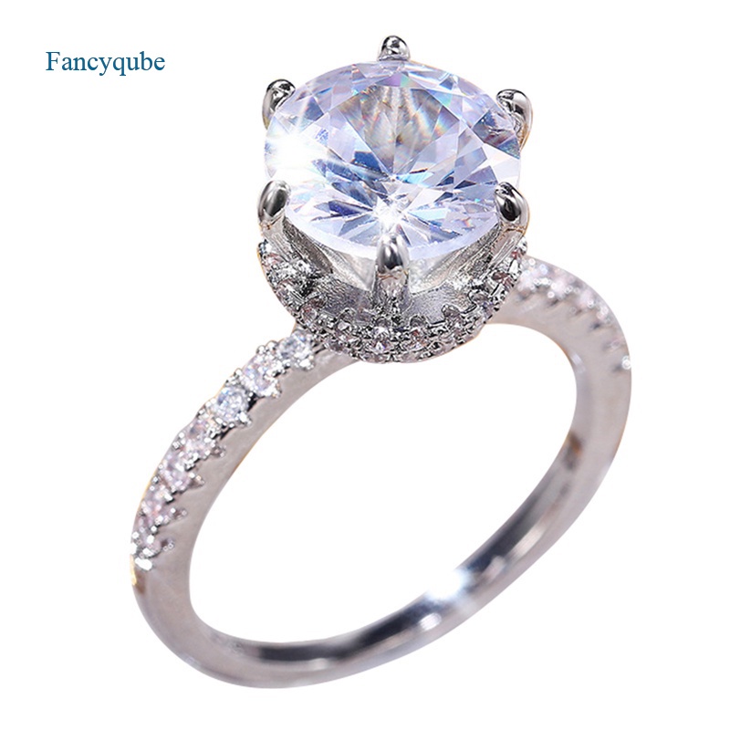 Fancyqube 2022 Cincin Tunangan / Pernikahan Klasik 6 Cabang Hias Cubic Zirconia Transparan Untuk Wanita