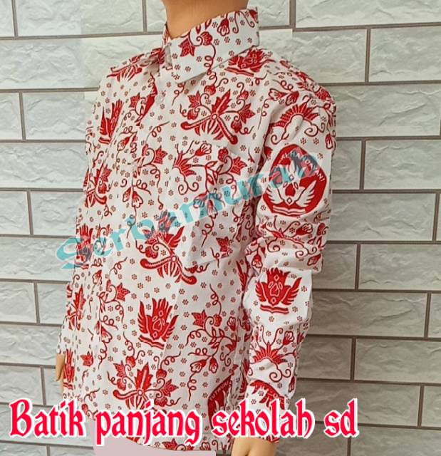 Seragam batik warna merah sekolah sd lengan panjang baju (silahkan baca deskripsi lebih dulu)