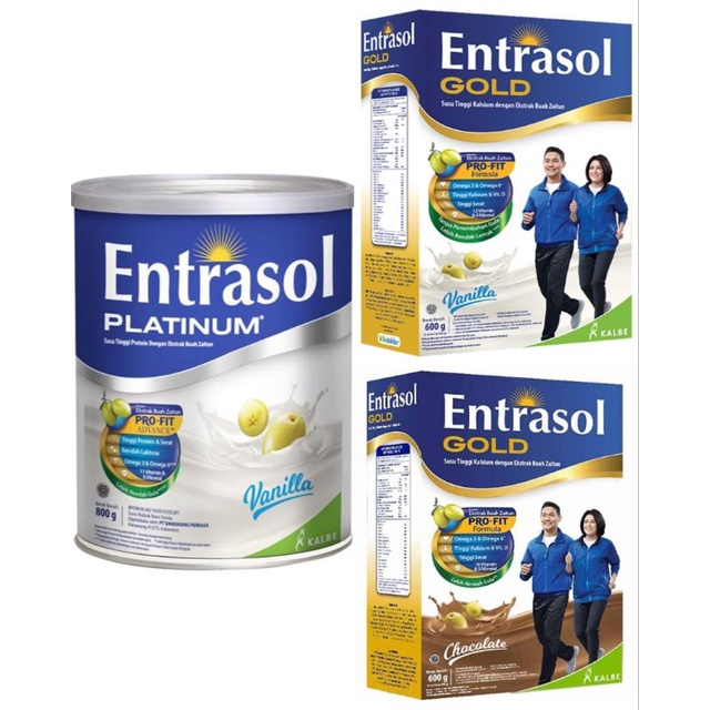 Entrasol Gold Platinum Susu Bubuk Nutrisi Dewasa cokelat Vanilla Box kaleng besar