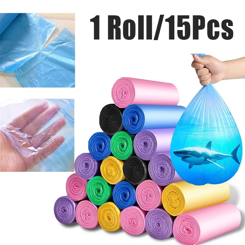 15pcs / 1 Roll Kantong Plastik Sampah Sekali Pakai Portable Untuk Kotoran Anjing Peliharaan