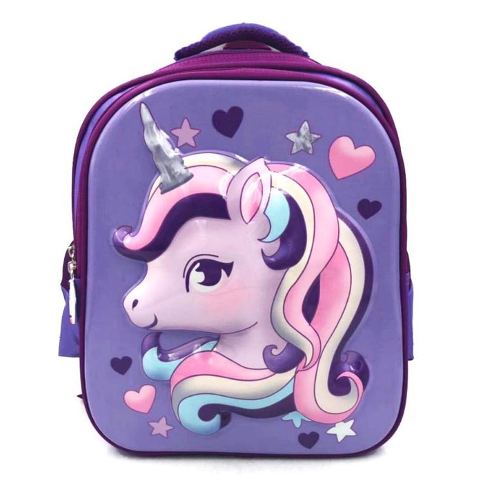 Tas Ransel Sekolah Tk Kuda Pony Unicorn Pirang Glossy 3Res Import Ungu