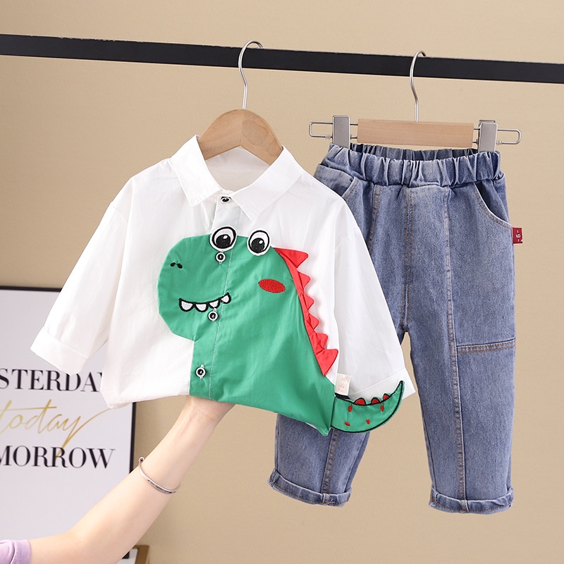 Setelan Anak FLASH Baju Anak Laki Laki Set 2in1 Kemeja 3d dan Celana Jeans Import