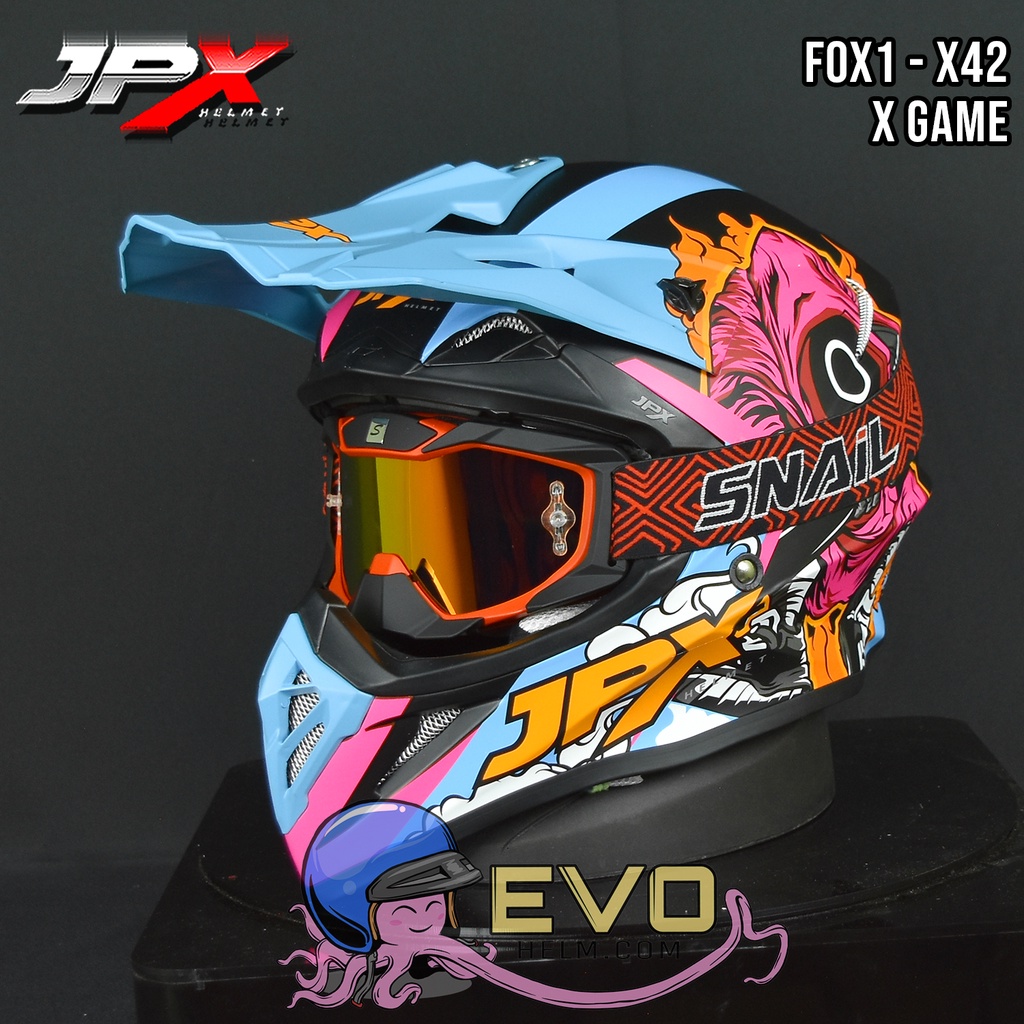 HELM JPX X42 BLACK DOFF CROSS_FOX1 + GOOGLE SNAIL (ONGKIR 2 KG) HELM JPX X42 X-GAME HELM CROSS HITAM DOFF