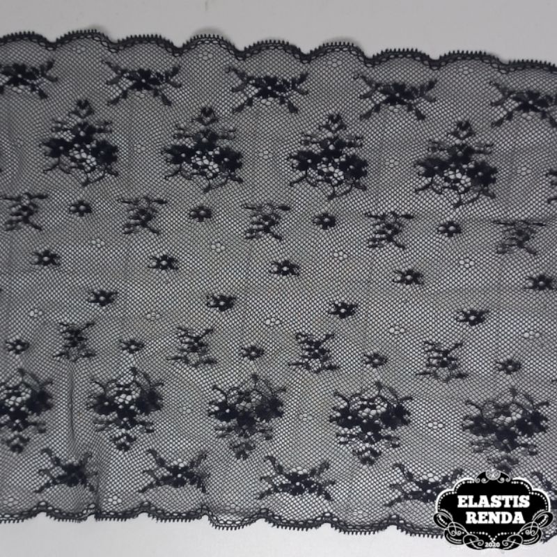 (Harga Per Meter) Renda Tile Motif Bunga 3 Warna Hitam Lebar 23cm