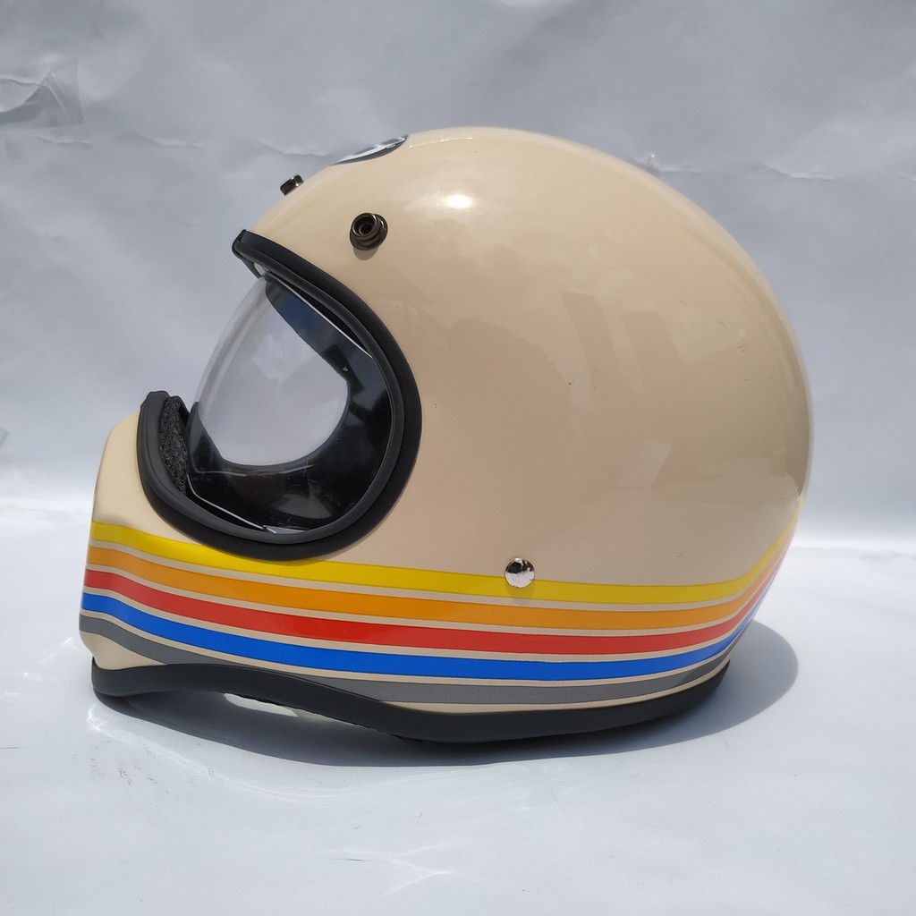 Helm Cakil HBC Stripe Cream Glossy + Inner Visor ( Fullface / Retro / Klasik / Vespa )