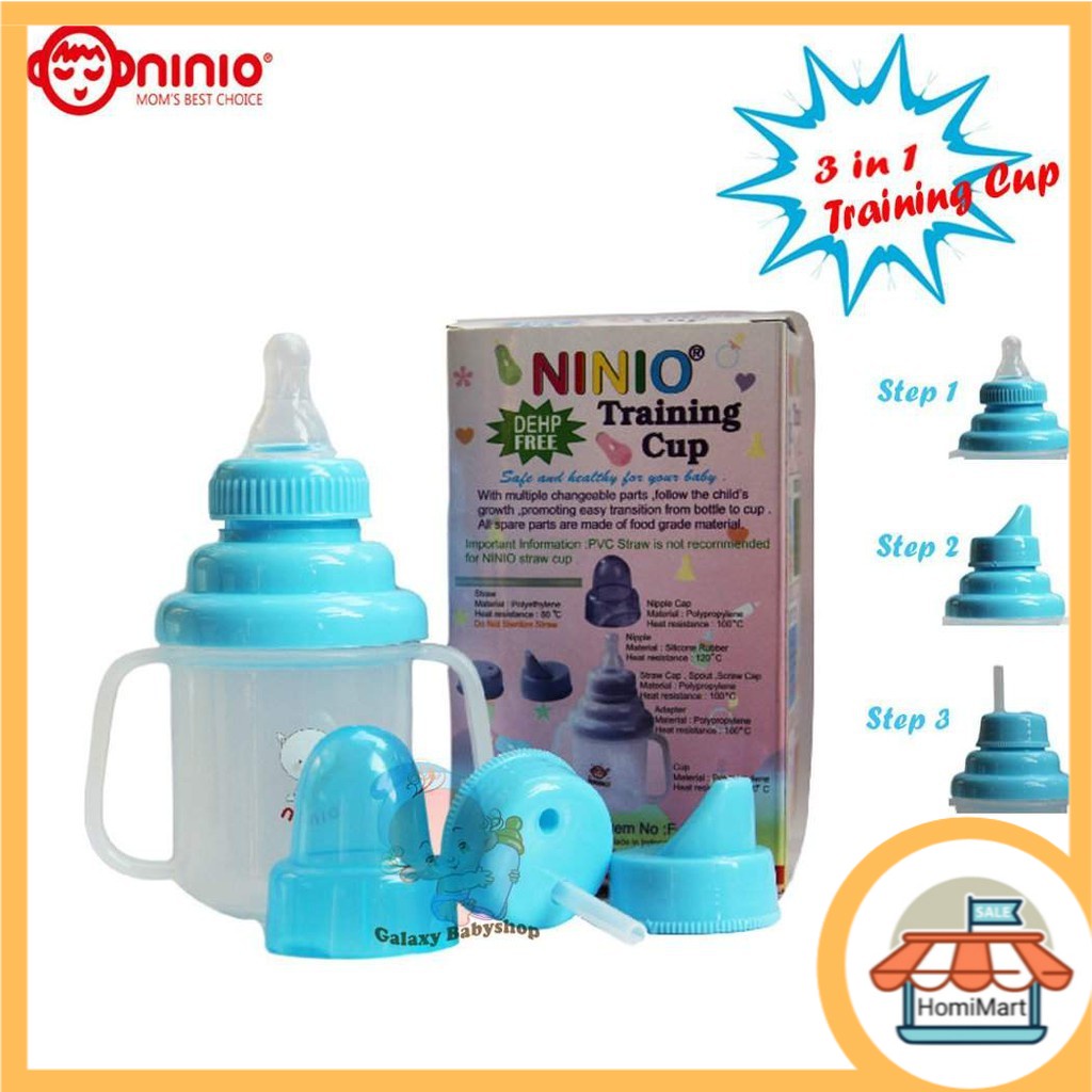 homimart I Botol Tempat Minum Bayi Ninio training cup 3 in 1