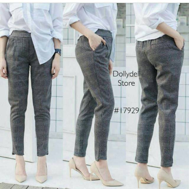 Basic Trousers Pants / Celana Kerja Kotak Garis