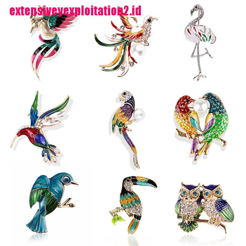 &lt; E2id &amp; &gt; Bros Pin Bentuk Burung Hantu / Phoenix / Flamingo Aksen Kristal Untuk Wanita