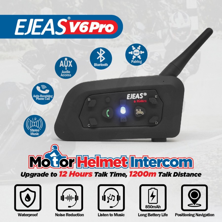 EJEAS V6 Pro Bluetooth Intercom Helm 6 Rider Helmet SENA