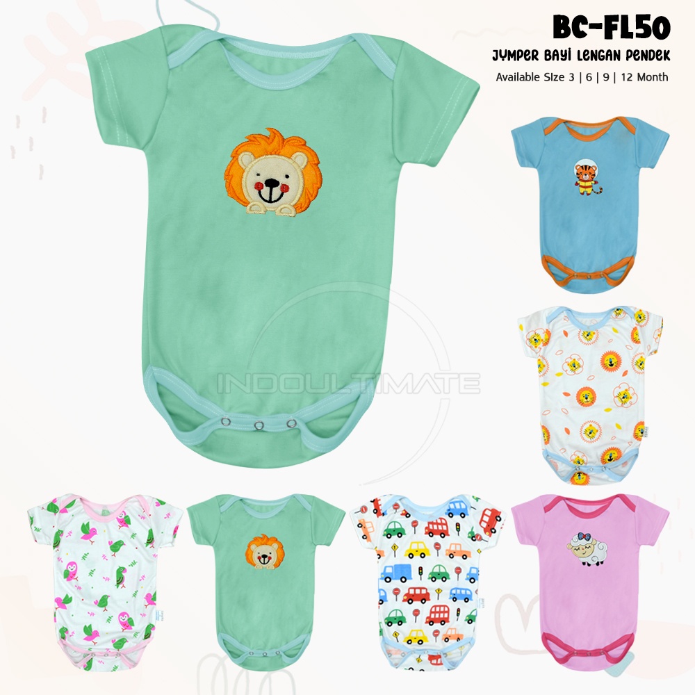 SNI 0-1th PILIH MOTIF Baju Jumper Kaos Bordir Bayi Lengan Tangan Pendek BC-FL50 Jumsuit sleepsuit bodysuit playsuit singlet newborn Perempuan Laki-Laki Baru lahir hampers kado perlengkapan perlak piyama bayi murah