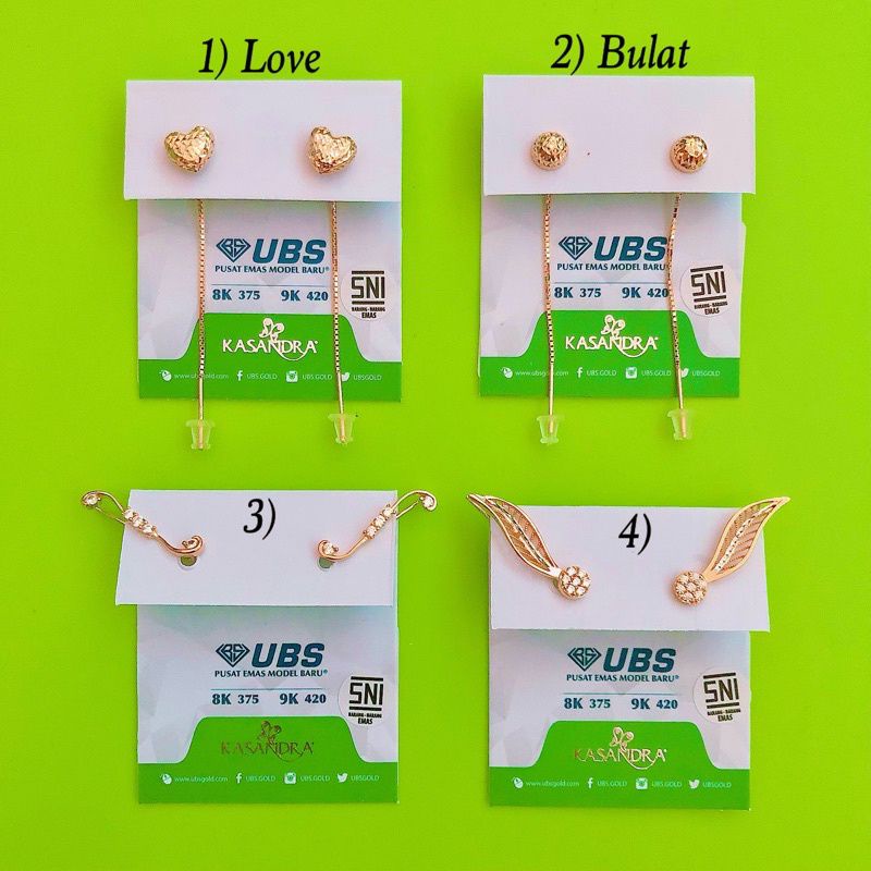 ANTING PANJANG GIWANG ANTING SLOBOK LOVE BULAT DAUN SELEP UBS 375 8K