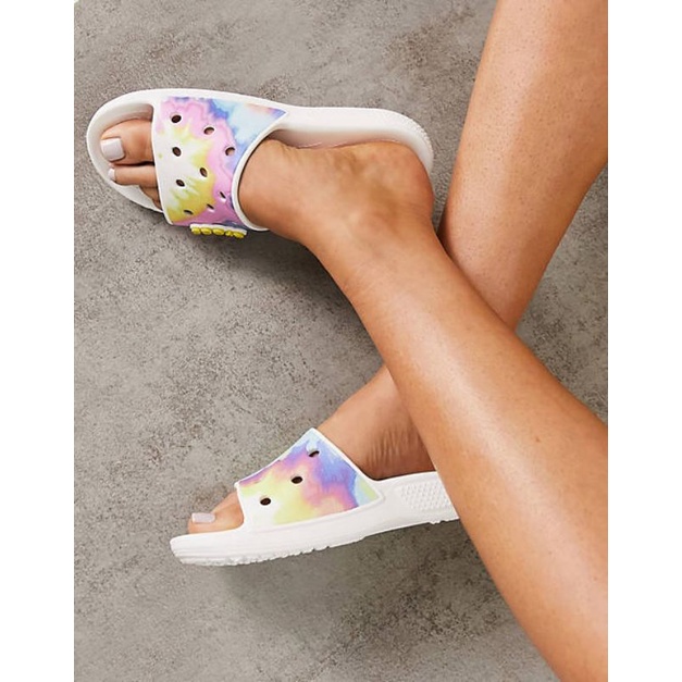 Crocs Classic Tie Dye Graphic Slide Free Jibbitz Sandal Terbaru Pria Wanita Dewasa Tiedye Sendal Slop Karet