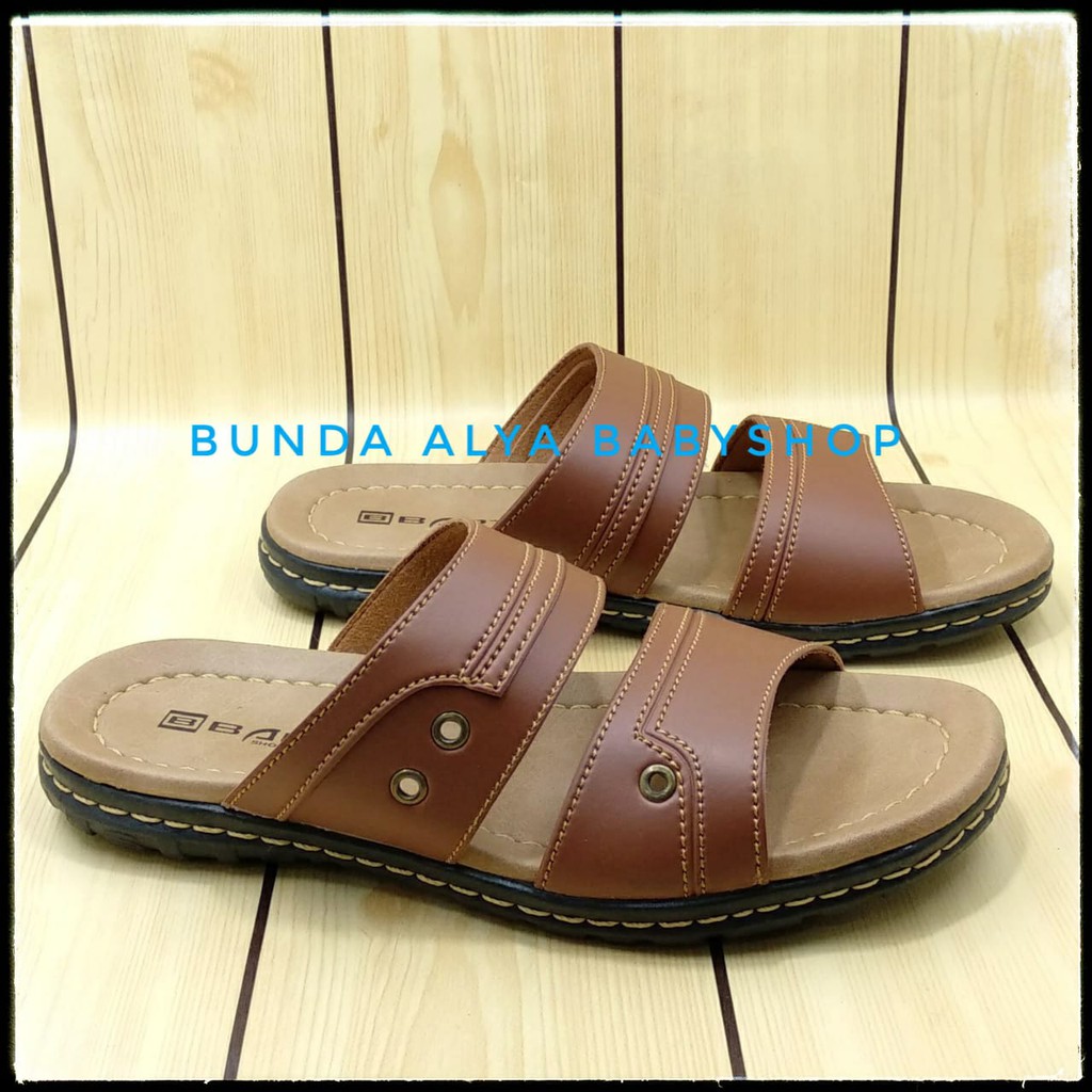 Sandal Slop Pria Kulit Casual Kekinian Sendal Slip On Slide - Sandal Sendal Pria Casual Ukuran 39 - 43 Sol Keren Anti Licin - Sendal Laki Laki Casual COKLAT BARTO