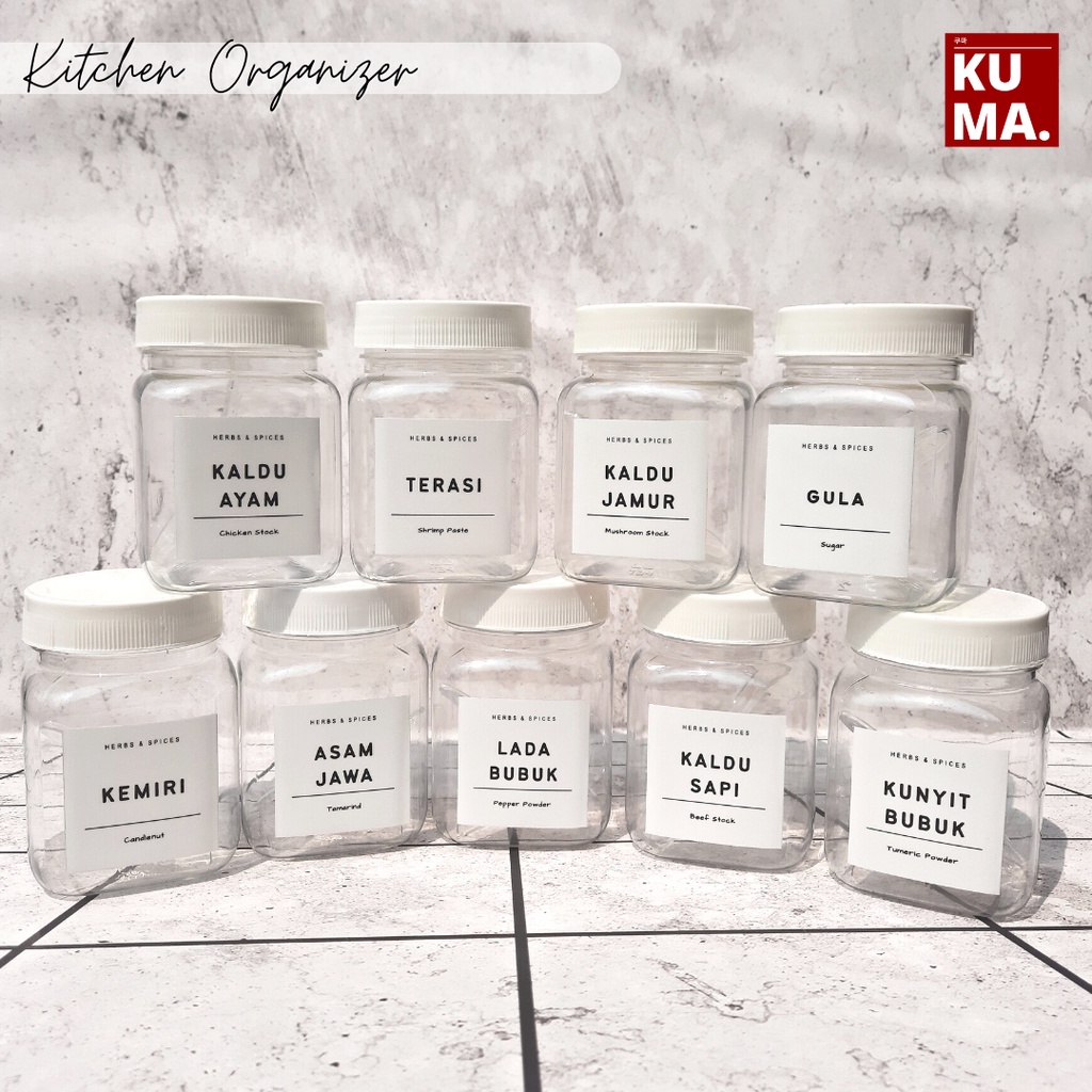 KUMA Toples Tempat Bumbu Dapur 200ml Set Aesthetic Free Sendok Label Waterproof