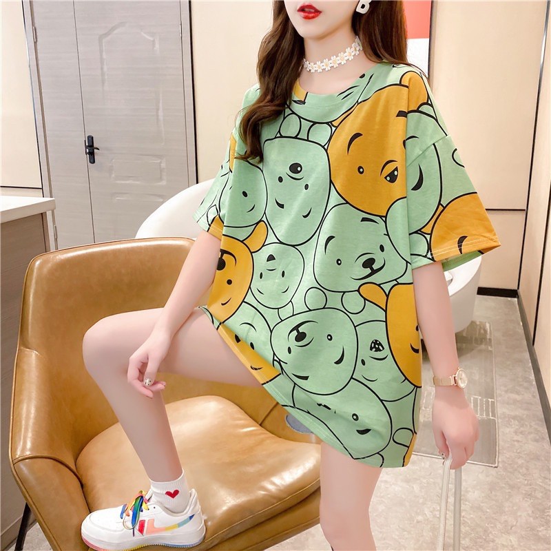 Kaos Oversize Import Motif Pooh | KI129 | Oversized Tee Lucu Fashion Wanita