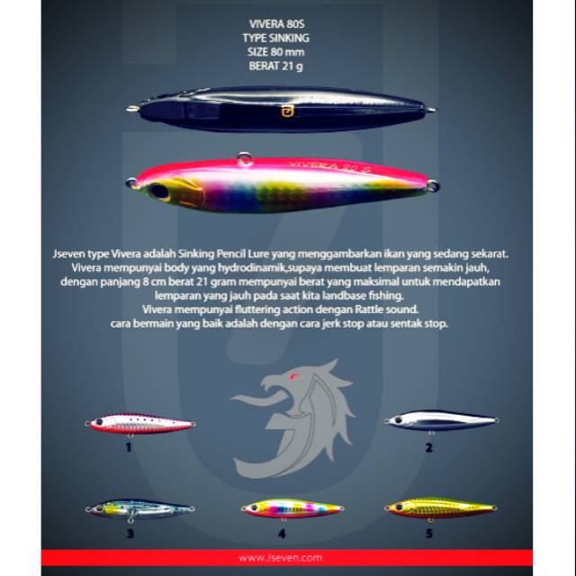 Minnow lure J-seven VIVERA 80 S pencil sinking