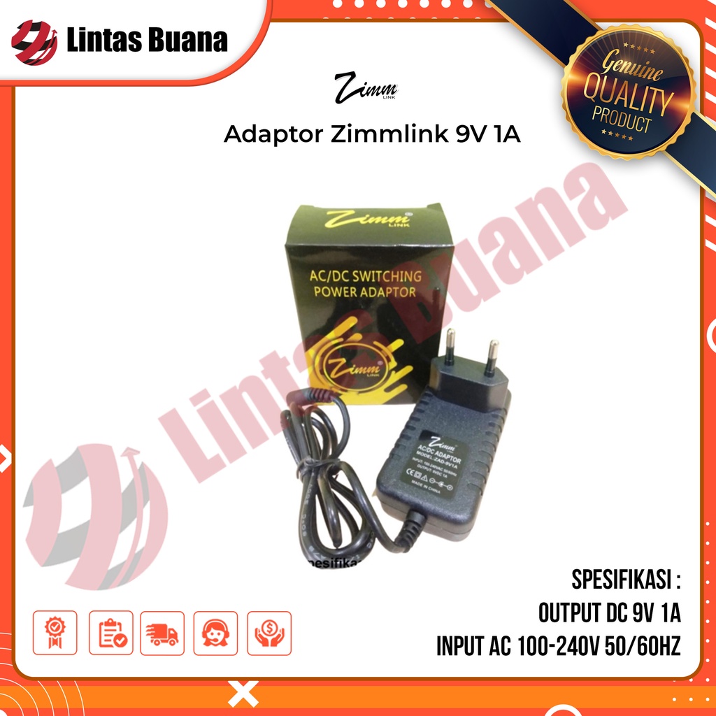 Adaptor Zimmlink DC 9 Volt 1 Ampere ADAPTOR 9V 1A ZAD-9V1A