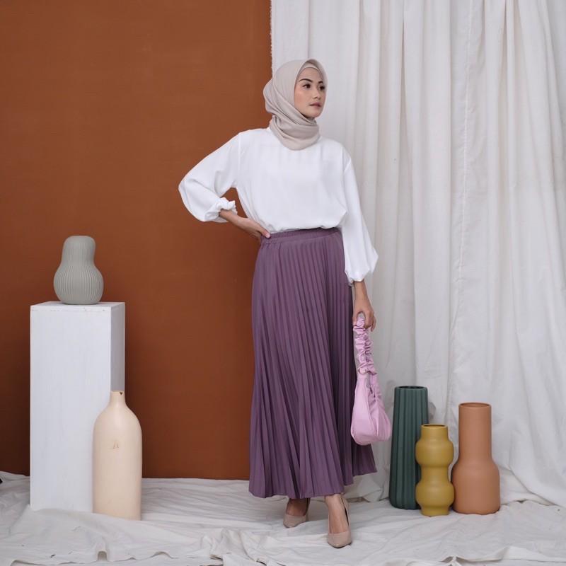 ROK PLISKET 256.B MURAH PREMIUM HYGET POLOS FLARE SKIRT REMPEL MUSLIM MAYUNG PANJANG MODELLANO FREXA-Ungusoft - PURPLE