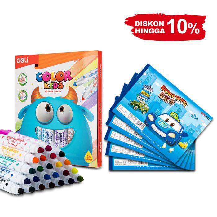 

PROMO - Deli set mewarnai 6 - spidol warna jumbo 24pcs + 5pcs sketchbook - Biru