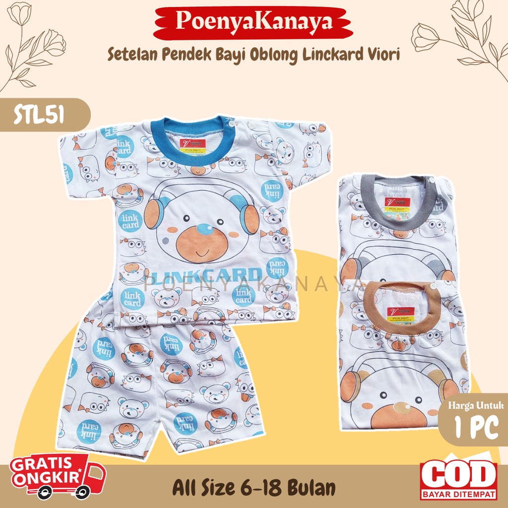 Setelan Baju Bayi Piyama Pendek LINKCARD Viori Size 6-18 Bulan STL51