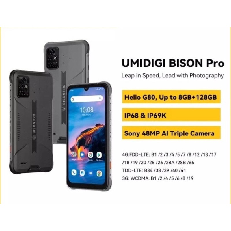 UMIDIGI BISON Pro Smartphone 8GB + 128GB IP68/IP69K 5000 mAh Helio G80 OTG NFC 6.3 "FHD + Layar