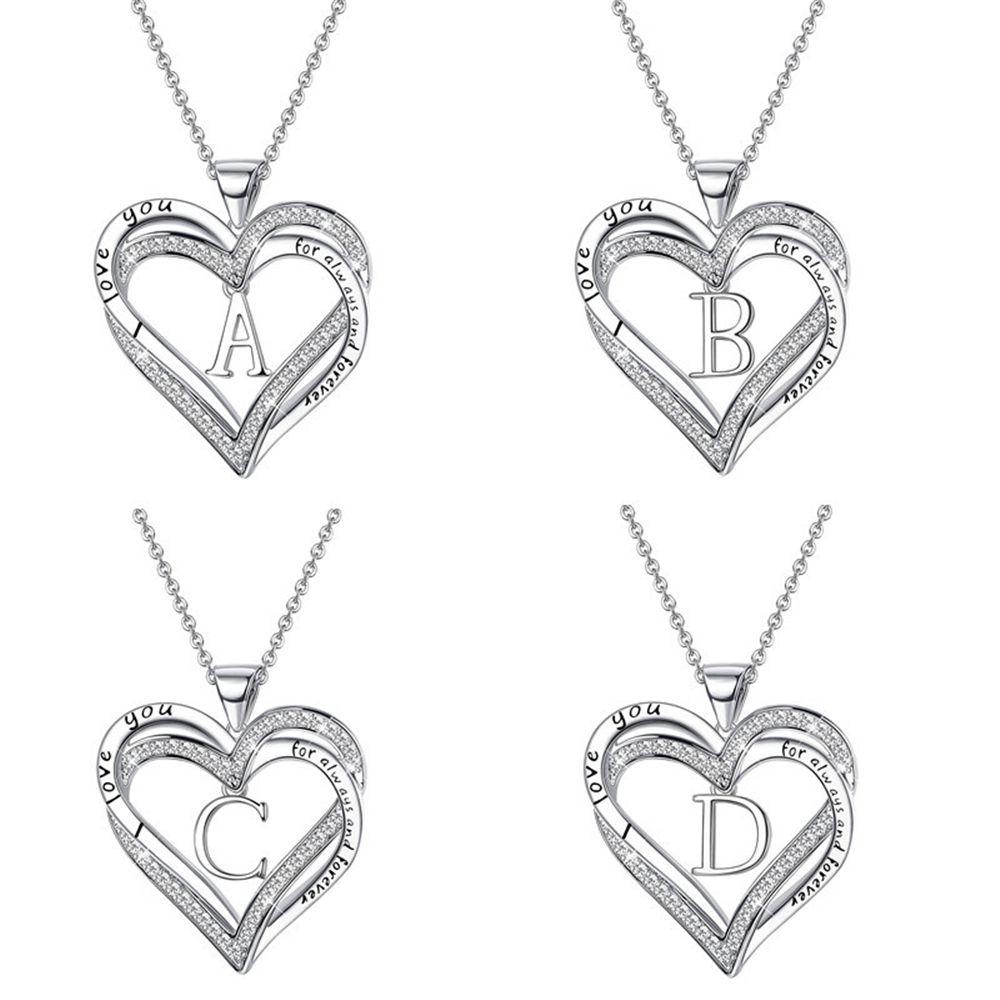 Kalung Hati Nanas Untuk Wanita Hadiah Dainty Inisial Cubic Zirconia Silver Plated Heart Pendant Necklace