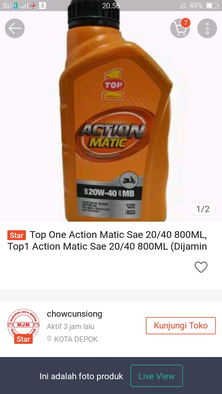 Top One Action Matic Sae 20/40 800ml, Top1 Action Matic Sae 20/40 800ml (dijamin Asli)