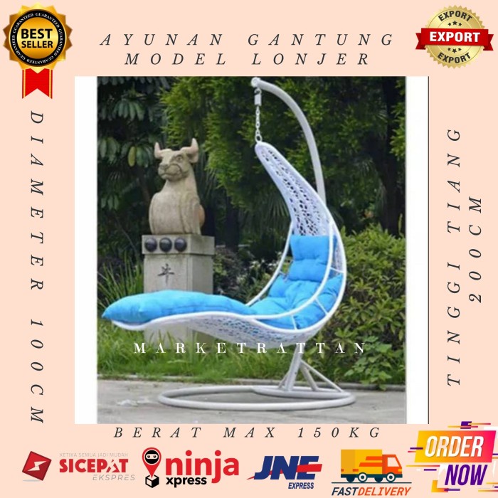 AYUNAN KURSI GANTUNG ROTAN SINTETIS MODEL LONJER SANTAI MALAS TERAS