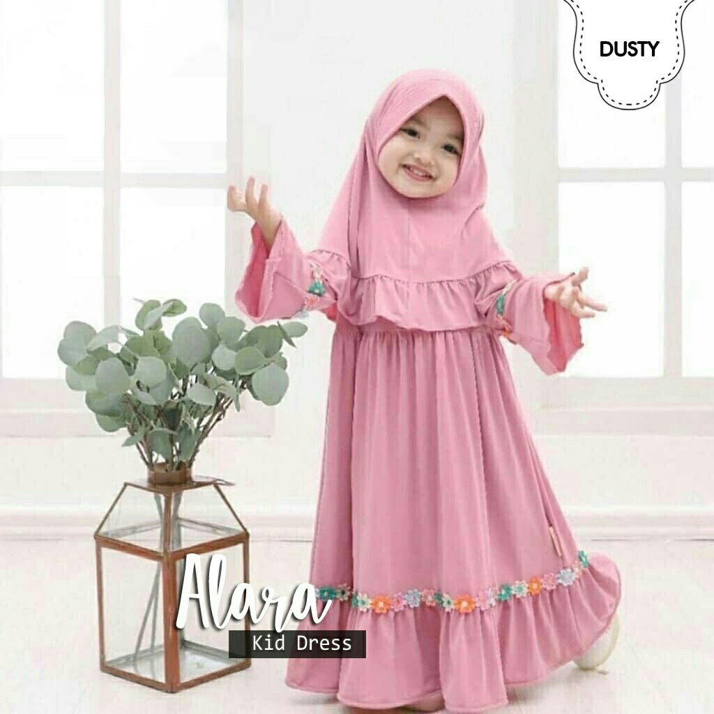 Dress Alaor + Bergo - Gamis Anak Perempuan - Baju Muslim Anak Perempuan Terbaru