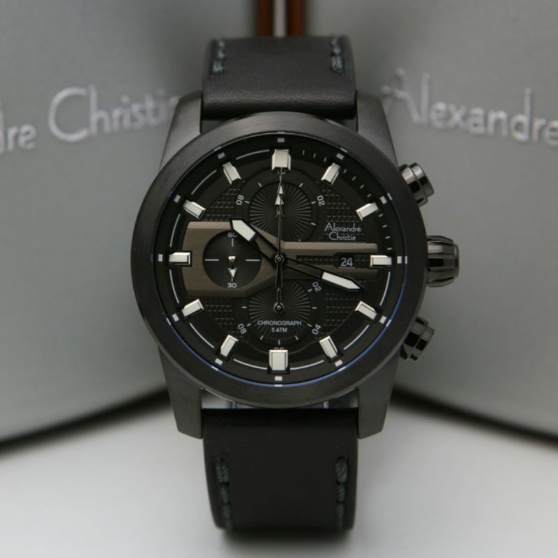 JAM TANGAN PRIA ALEXANDRE CHRISTIE AC 6562 FULL BLACK LEATHER ORIGINAL