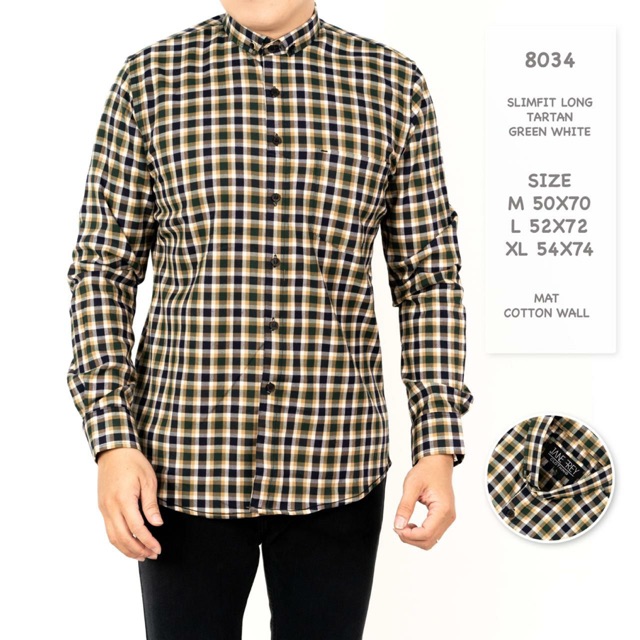 Slimfit Long Tartan Kemeja Kotak Kotak Bahan Katun