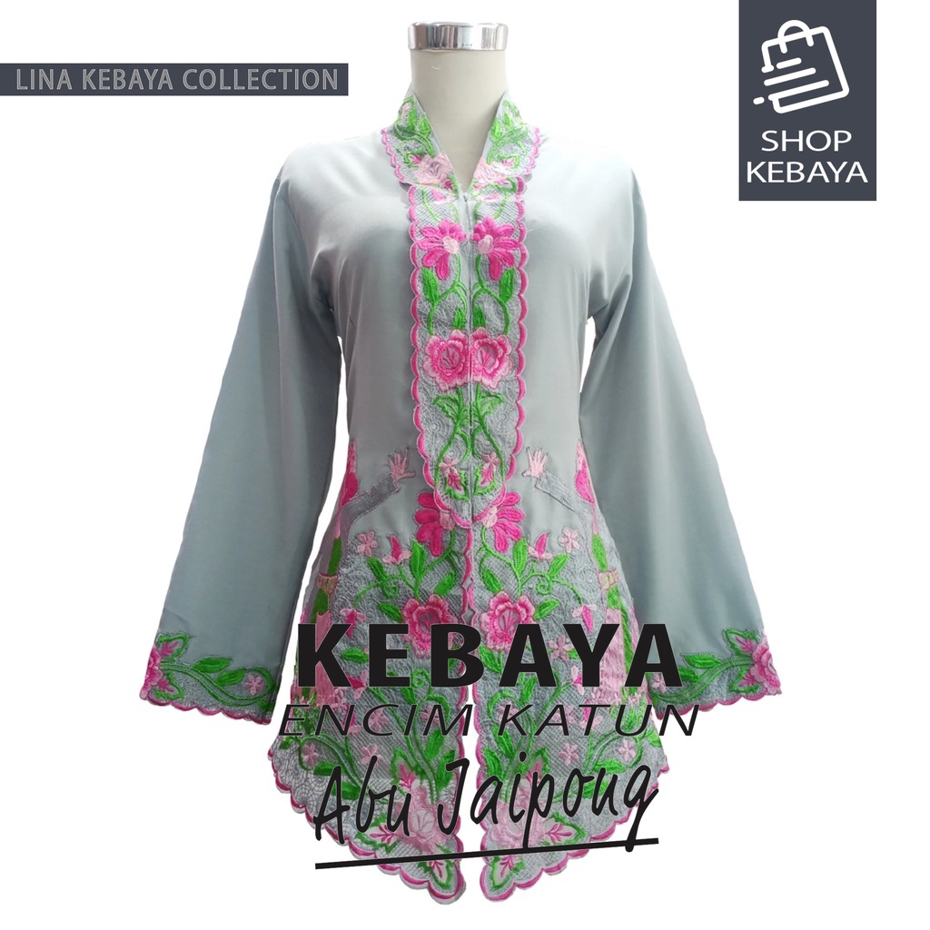 Kebaya Encim Katun Bordir Modern Abu Jaipong Lengan Panjang Bigsize Jumbo
