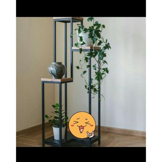 BARU RAK BUNGA 3 SUSUN BESI HOLO ALAS KAYU JATI FGF945646E