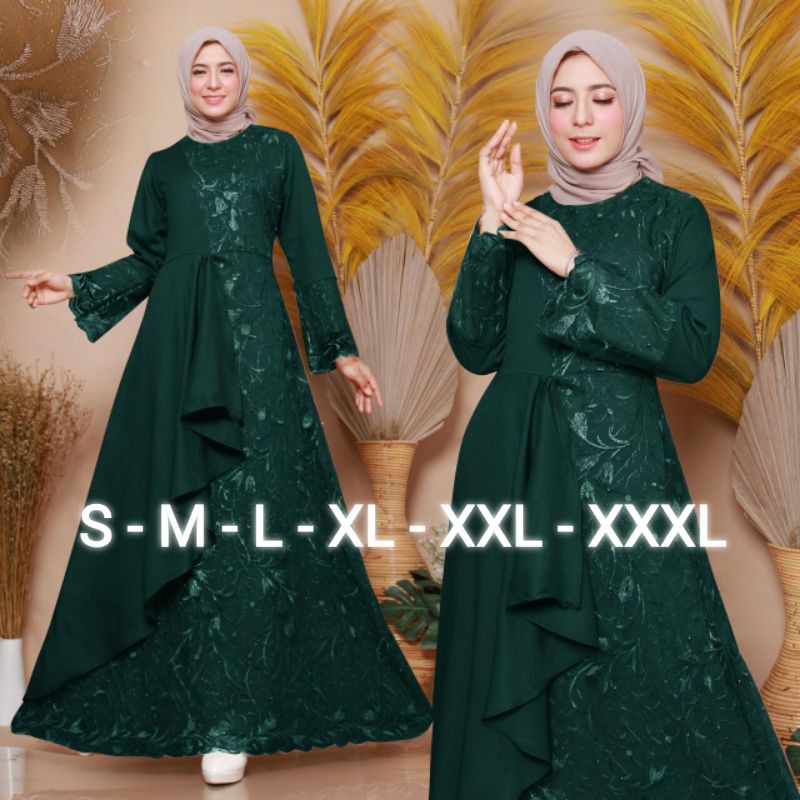 DRESS GAMIS BRUKAT KONDANGAN PESTA NIKAHAN WANITA MUSLIM S M L XL XXL XXXL JUMBO BIG SIZE PREMIUM PO