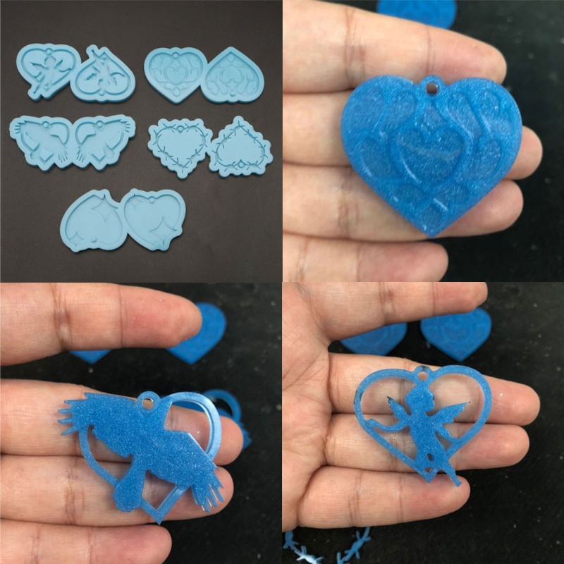 SIY  5 Styles Two Heart Shape Love Sign Keychain Silicone Mold with Hole for DIY Earrings Pendant Resin Mold Jewelry Making