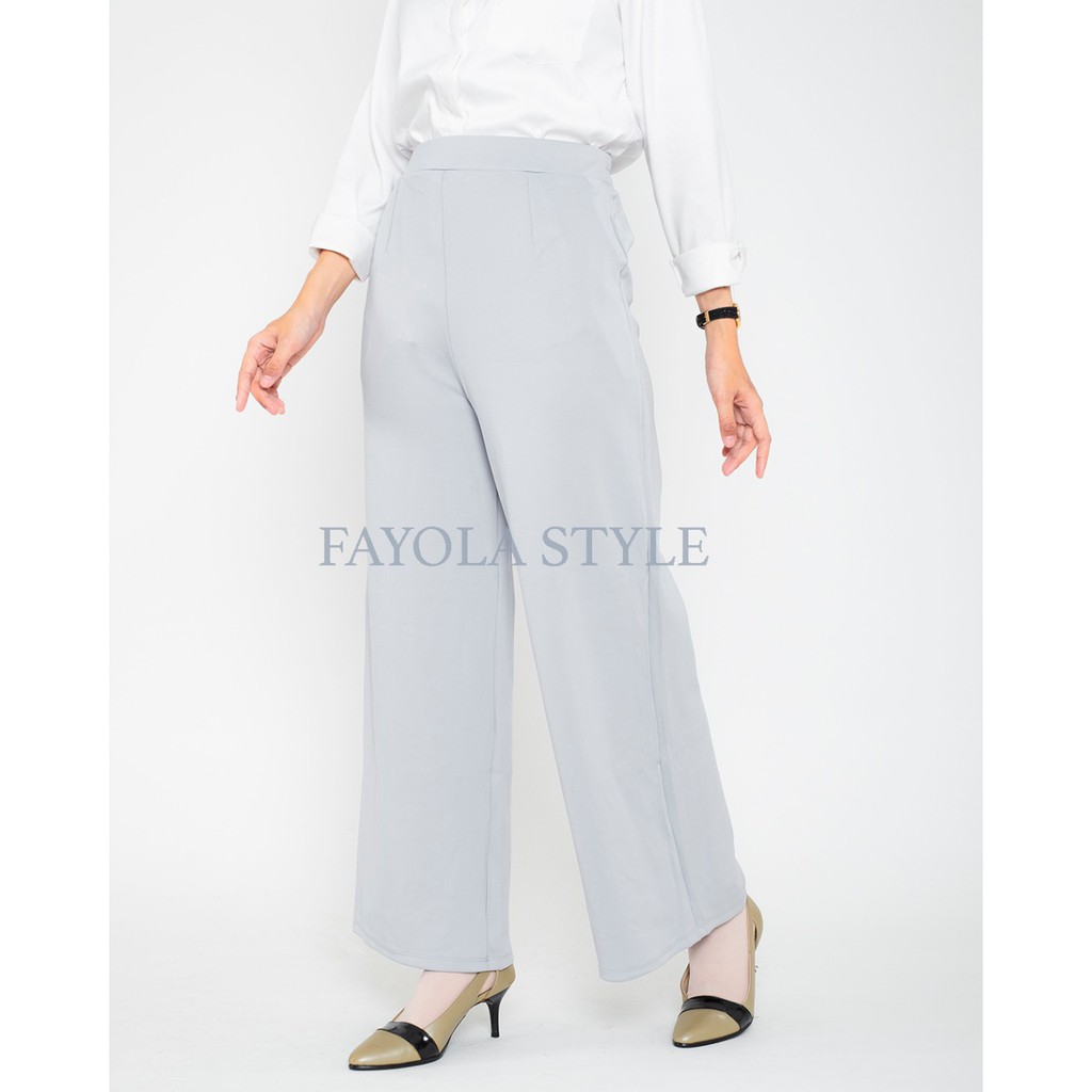 Celana Kulot Scuba Wanita Bawahan Kulot Jumbo Korea Panjang Lighat Grey