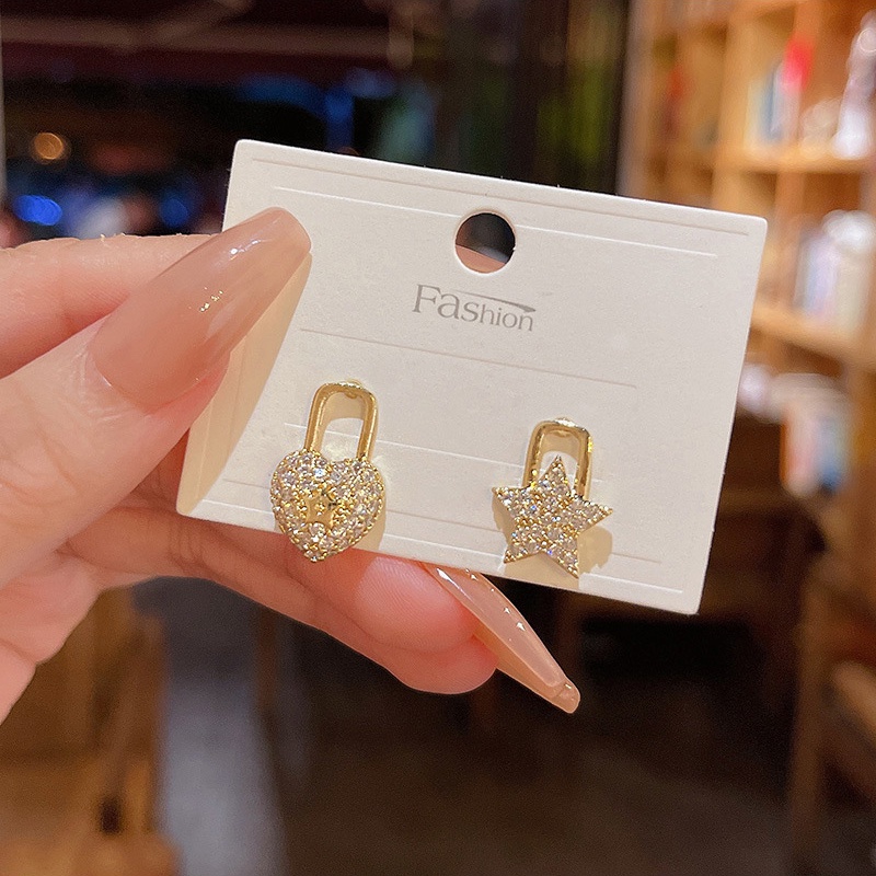 Anting Tusuk Sterling silver 925 Desain Bintang / Hati Hias Zircon Untuk Wanita