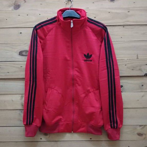 Jaket tracktop adidas merah list hitam