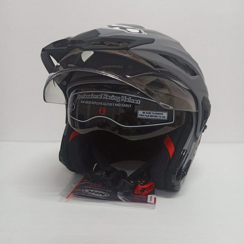 HELM HALF FACE NHK PREDATOR CRYPTON SOLID DIM GREY DOFF DOUBLE VISOR