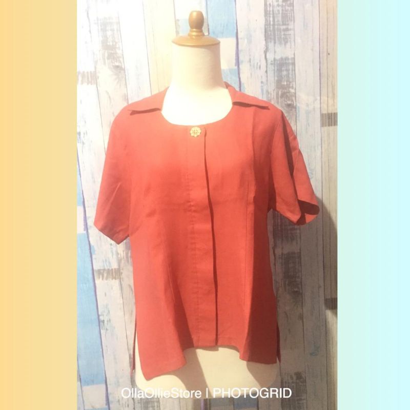 [Preloved, XL fit to XL-2XL] Blus Kerja Merah Bata Tangan Pendek