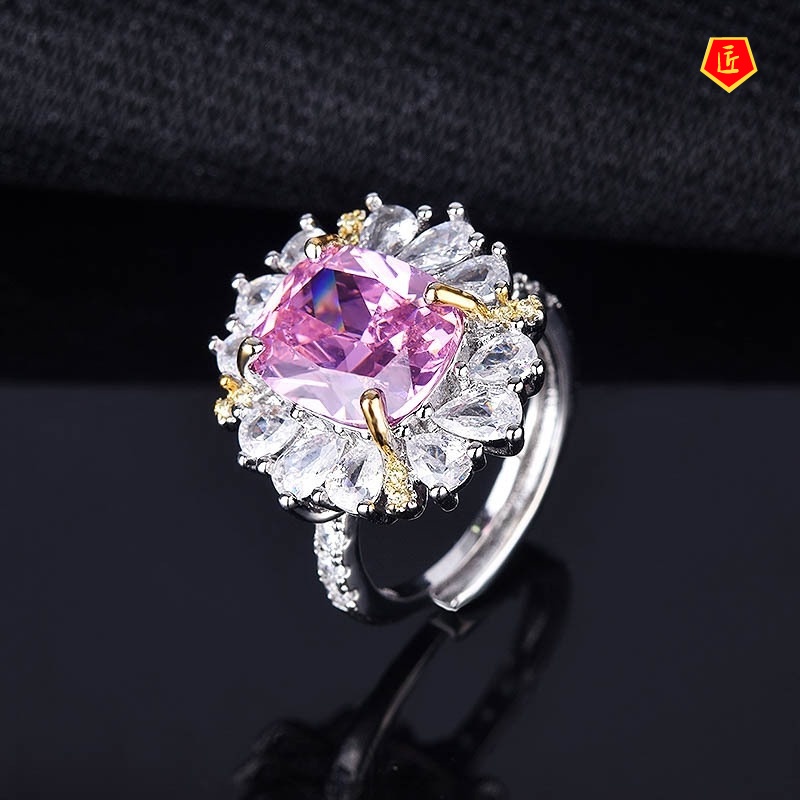 [Ready Stock]Pink Diamond Ring 18K Gold Two-Tone Fashion