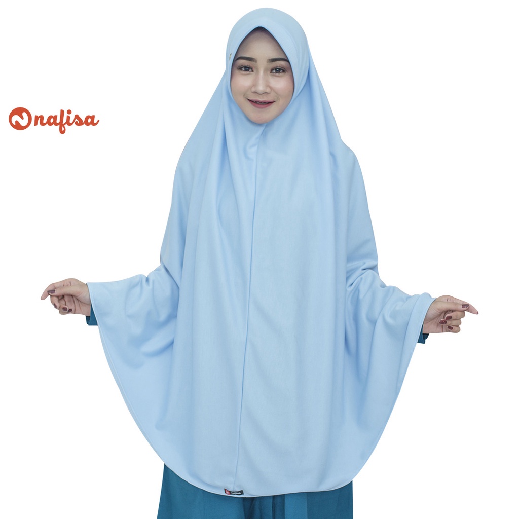 PROMO 12.12 Jilbab Bergo Nafisa ASHA | Jilbab Haji & Umroh | Hijab Instan Pad Muslimah | Jilbab Instan KAOS-BABY BLUE